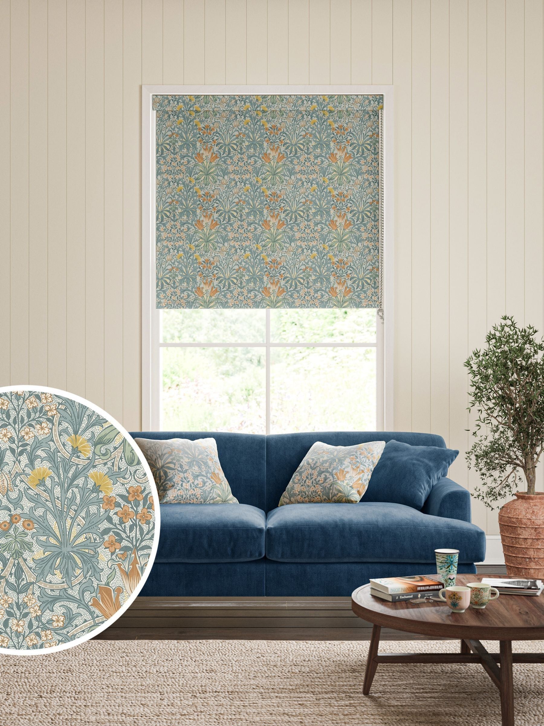 William Morris roller blind blue Woodland Weeds (British brand)