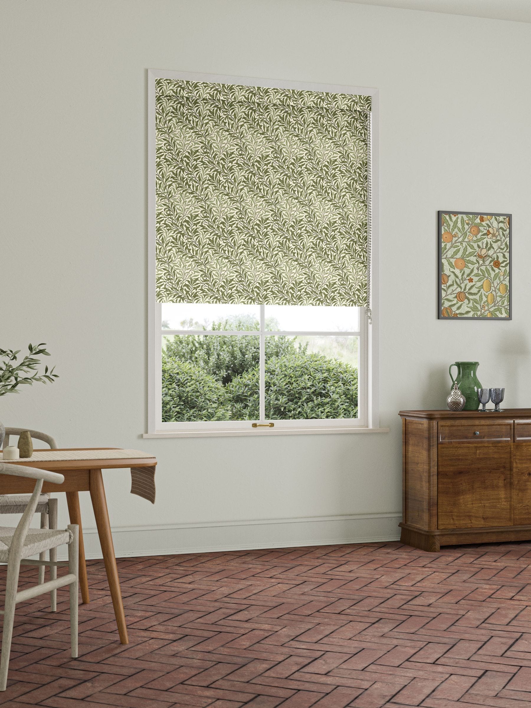 William Morris Willow Bough roller blind in Moss Green (British brand)