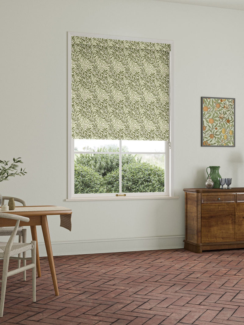 William Morris Willow Bough roller blind in Moss Green (British brand)