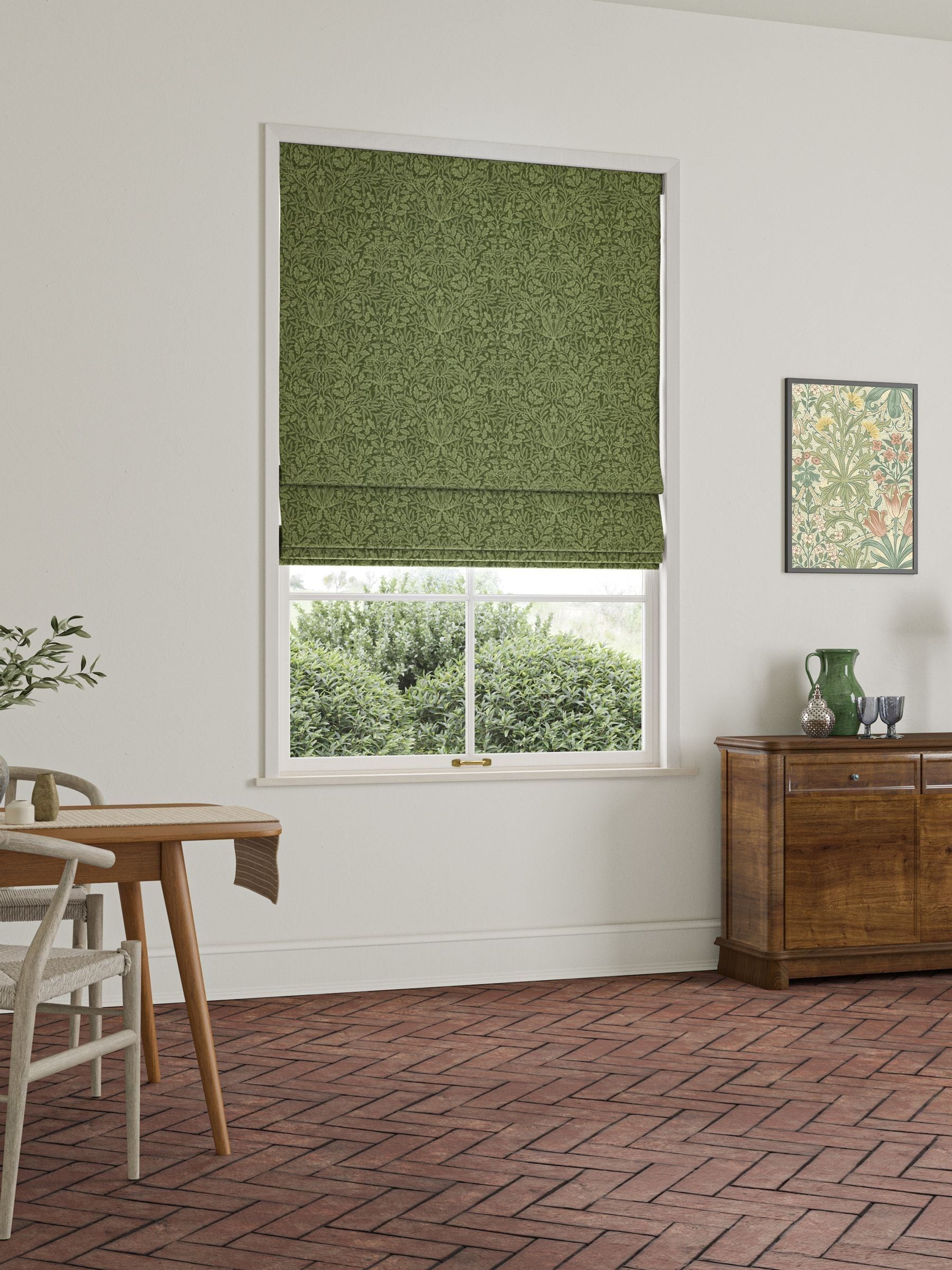 William Morris Moss Green Acorn Velvet Roman blind made to measure, UK version