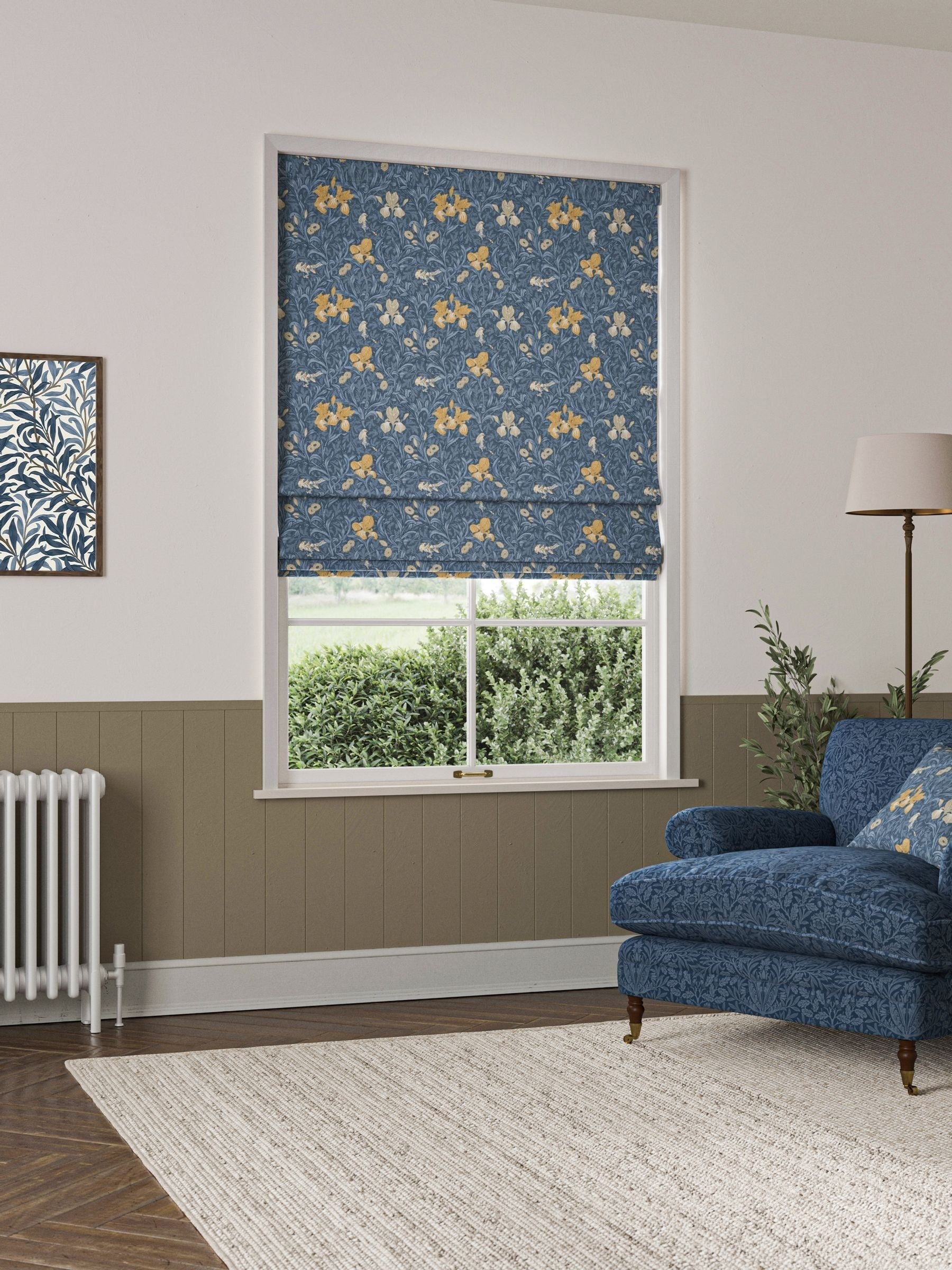 William Morris River Blue Iris roman blind (British brand)