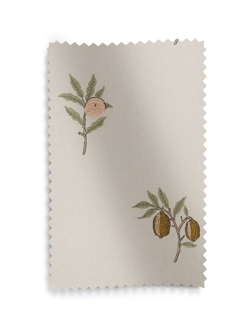William Morris roman blind with fruit embroidery in natural and sage green - British product