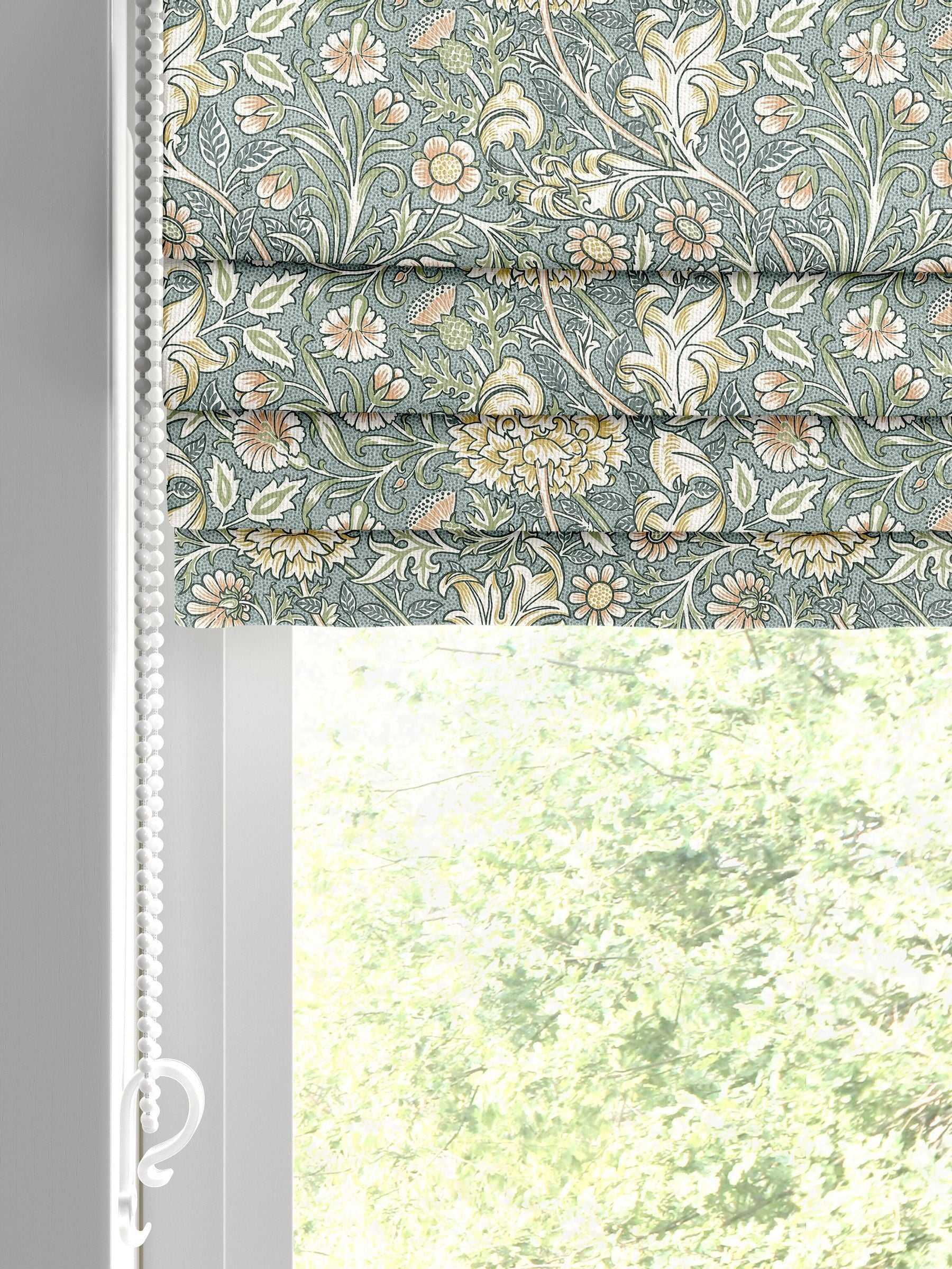 William Morris Blue Double Bough roman blind, UK version