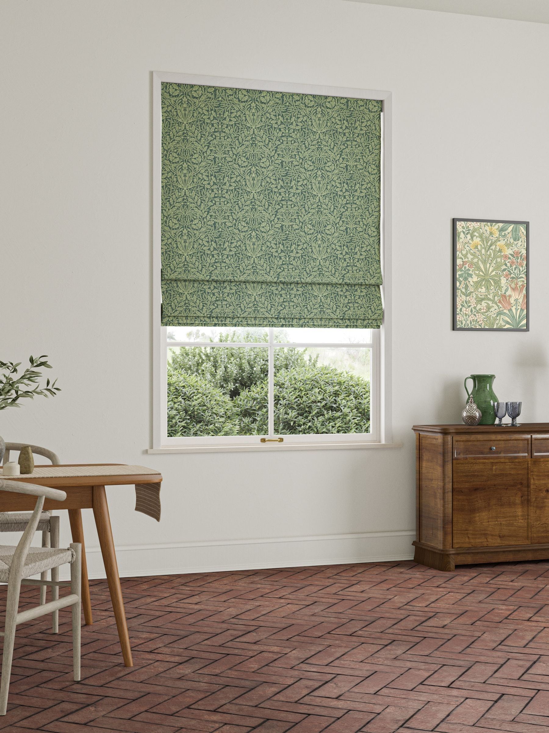 William Morris roman blind Acorn eucalyptus green, UK version