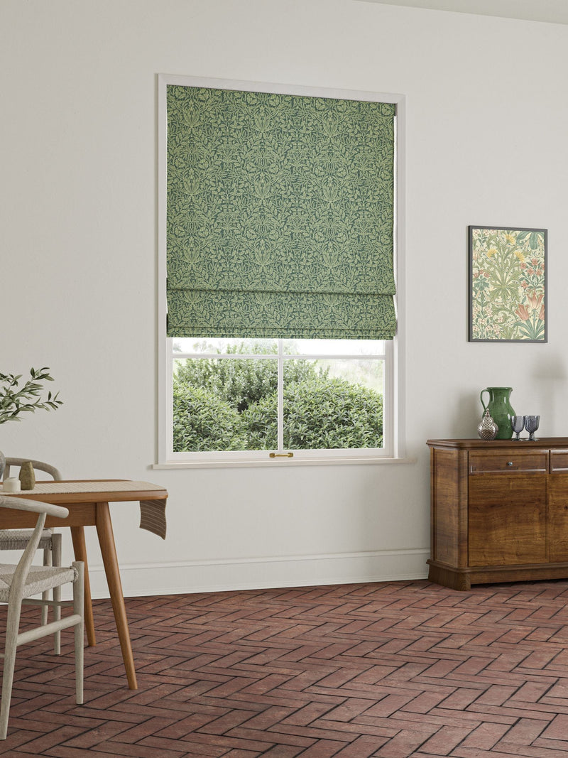 William Morris roman blind Acorn eucalyptus green, UK version