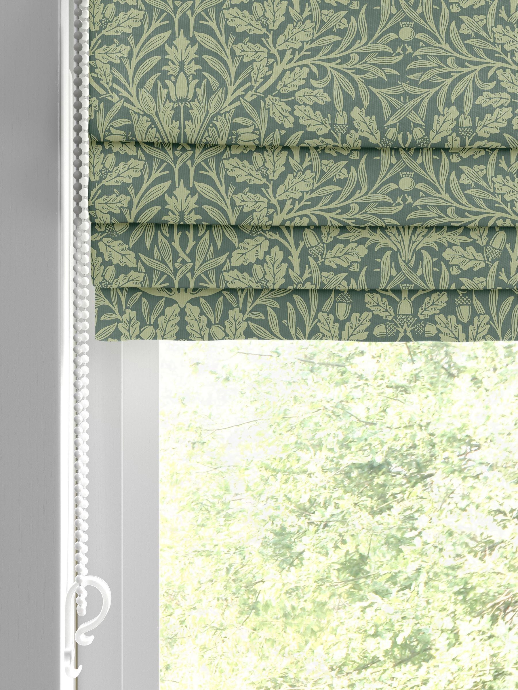William Morris roman blind Acorn eucalyptus green, UK version