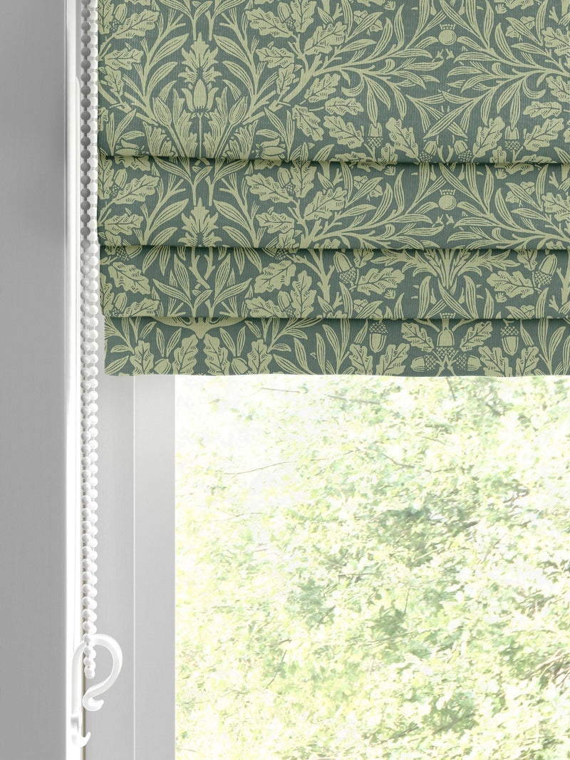 William Morris roman blind Acorn eucalyptus green, UK version