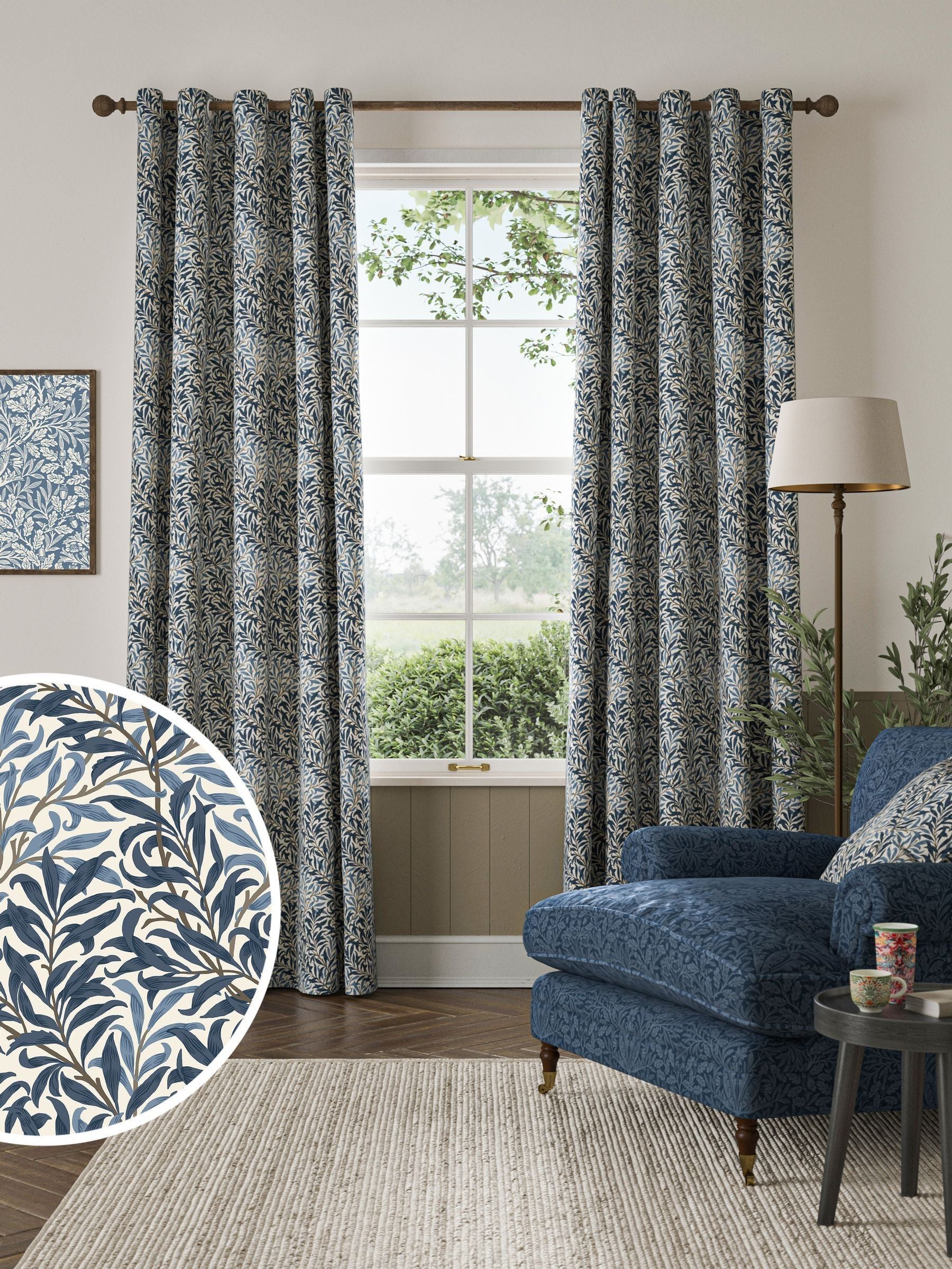 William Morris At Home midnight blue Willow Bough made to measure curtains (British brand)