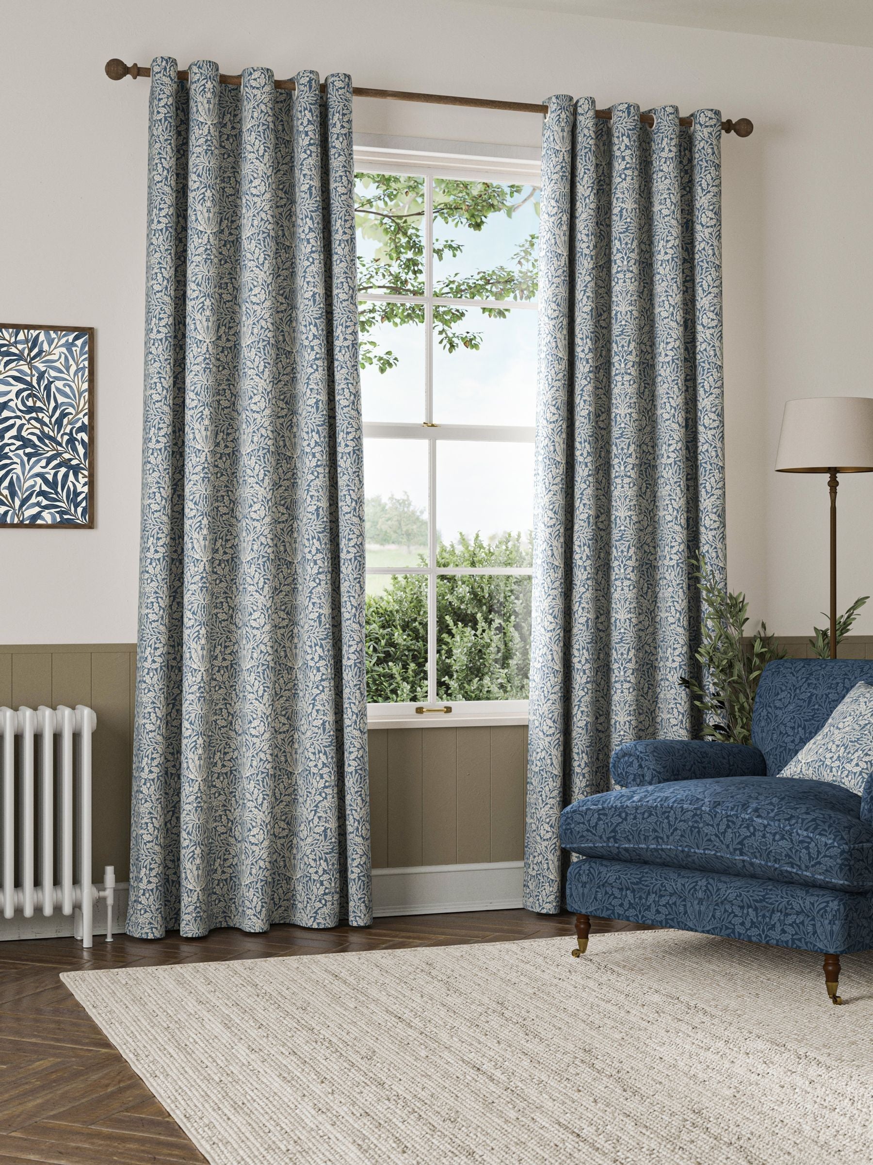 William Morris At Home River Blue Acorn curtains, UK version