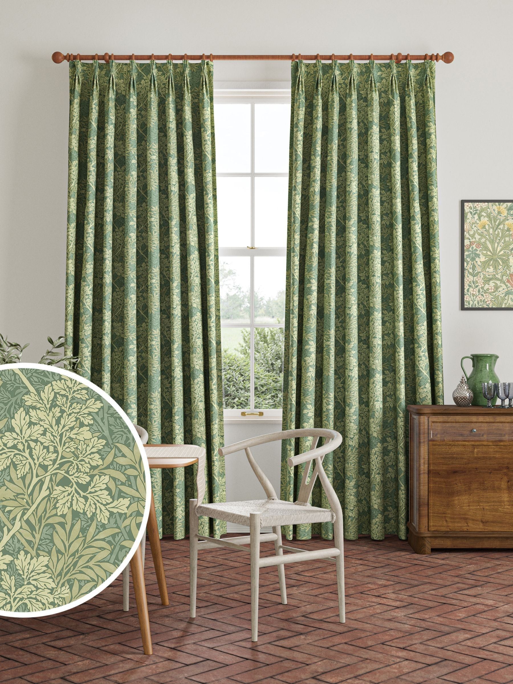William Morris Apple Green Foliage made to measure curtains, UK version