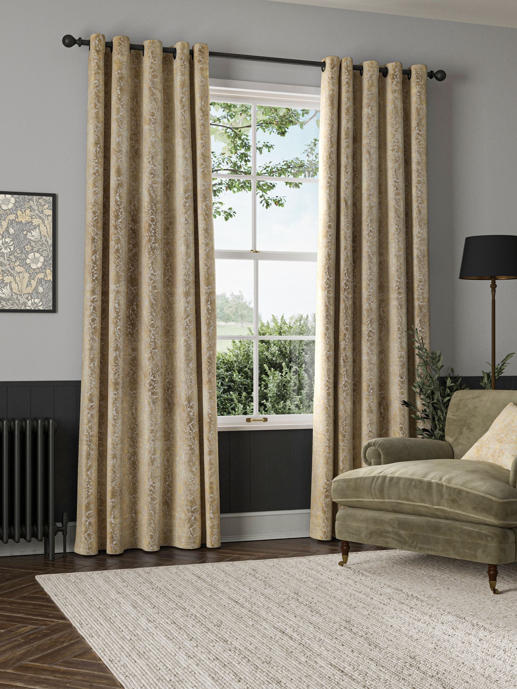 William Morris Compton Silhouette velvet curtains natural - British product