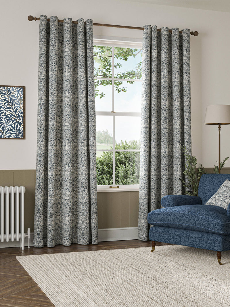 William Morris River Blue Brother Rabbit curtains, imported from the UK