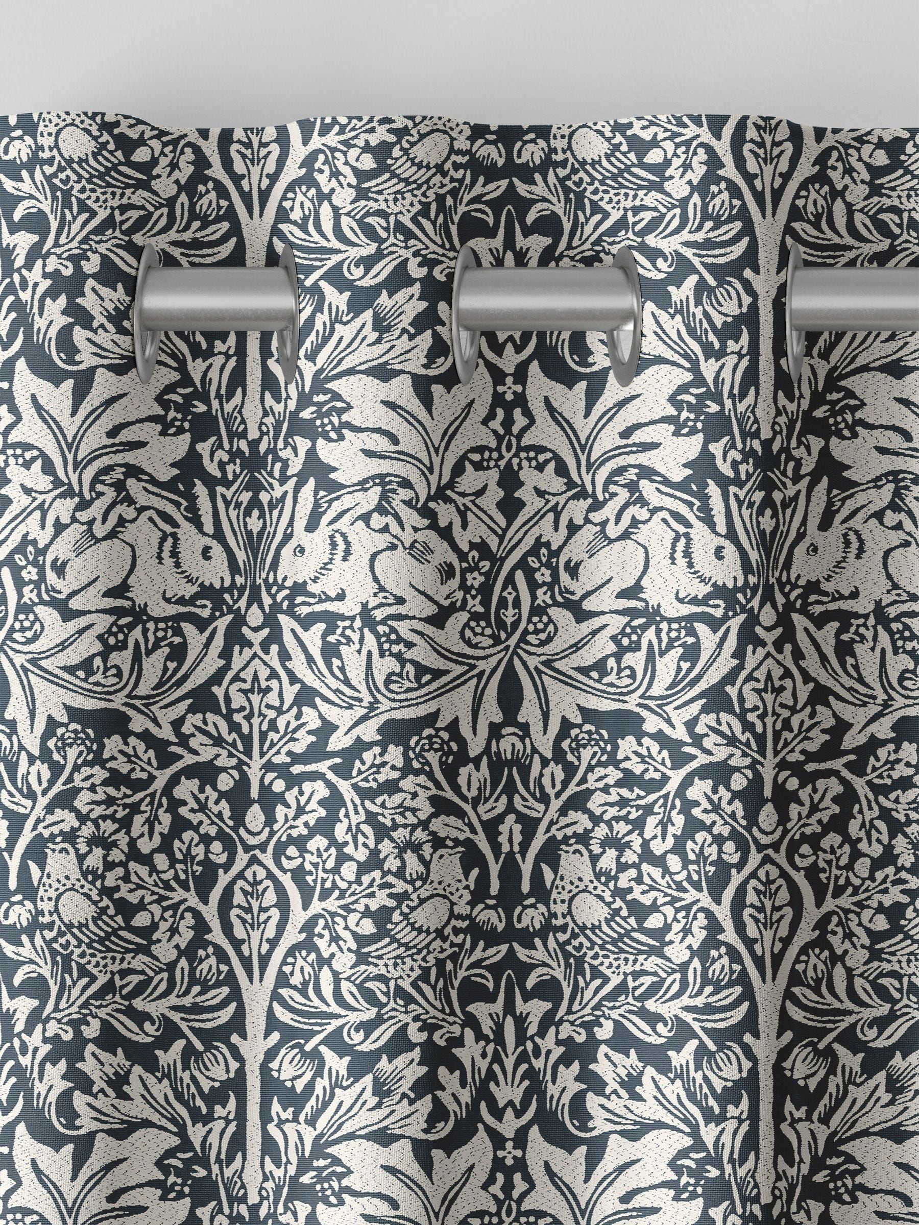 William Morris River Blue Brother Rabbit curtains, imported from the UK