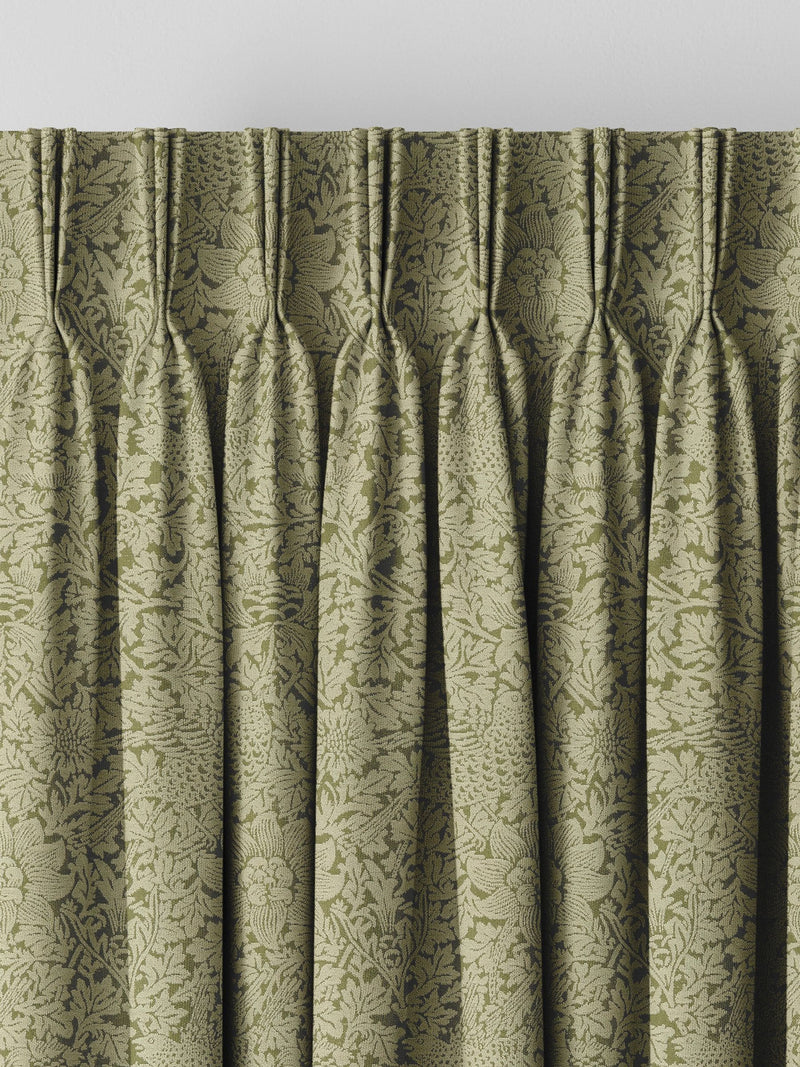 William Morris moss green Bird and Anemone woven curtains, UK version