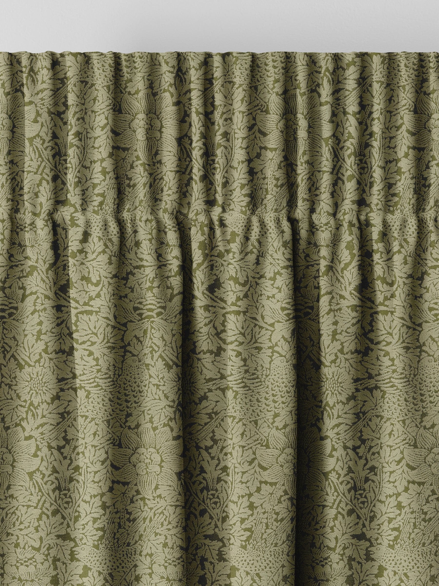 William Morris moss green Bird and Anemone woven curtains, UK version
