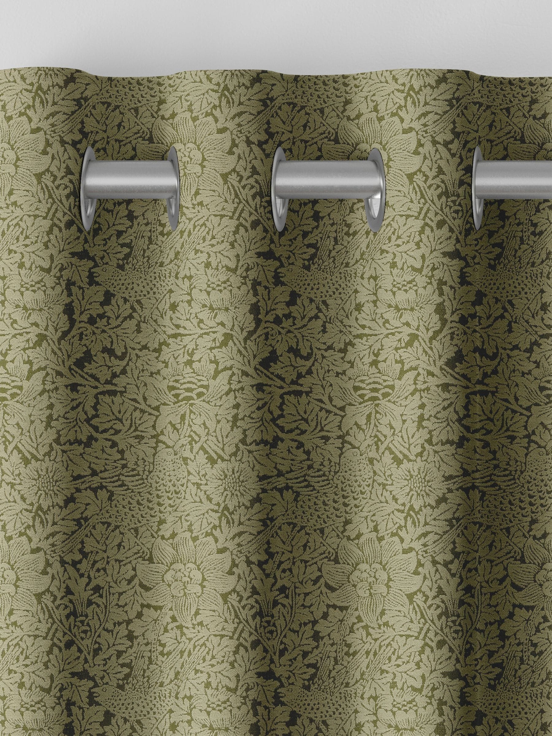 William Morris moss green Bird and Anemone woven curtains, UK version
