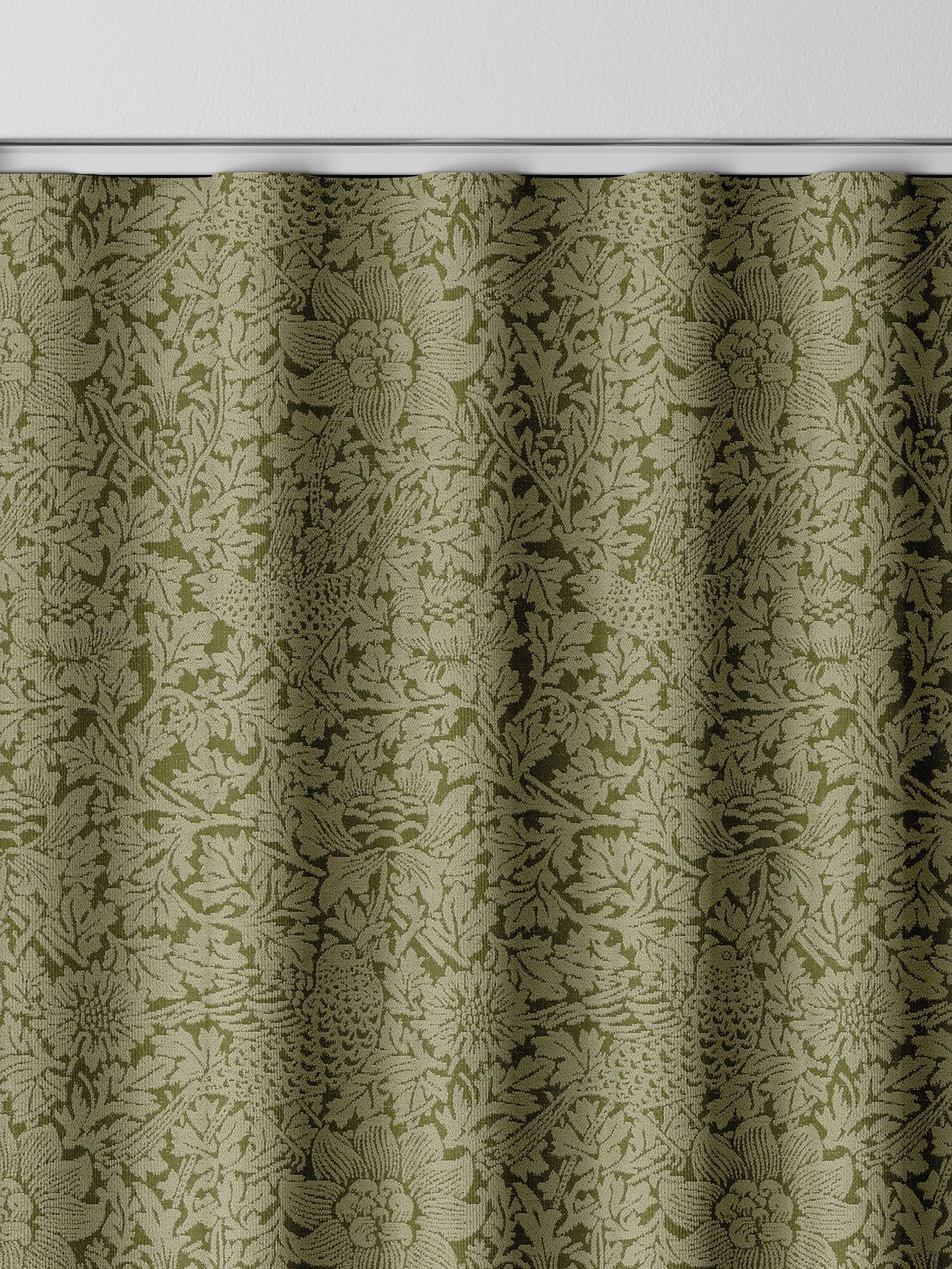 William Morris moss green Bird and Anemone woven curtains, UK version