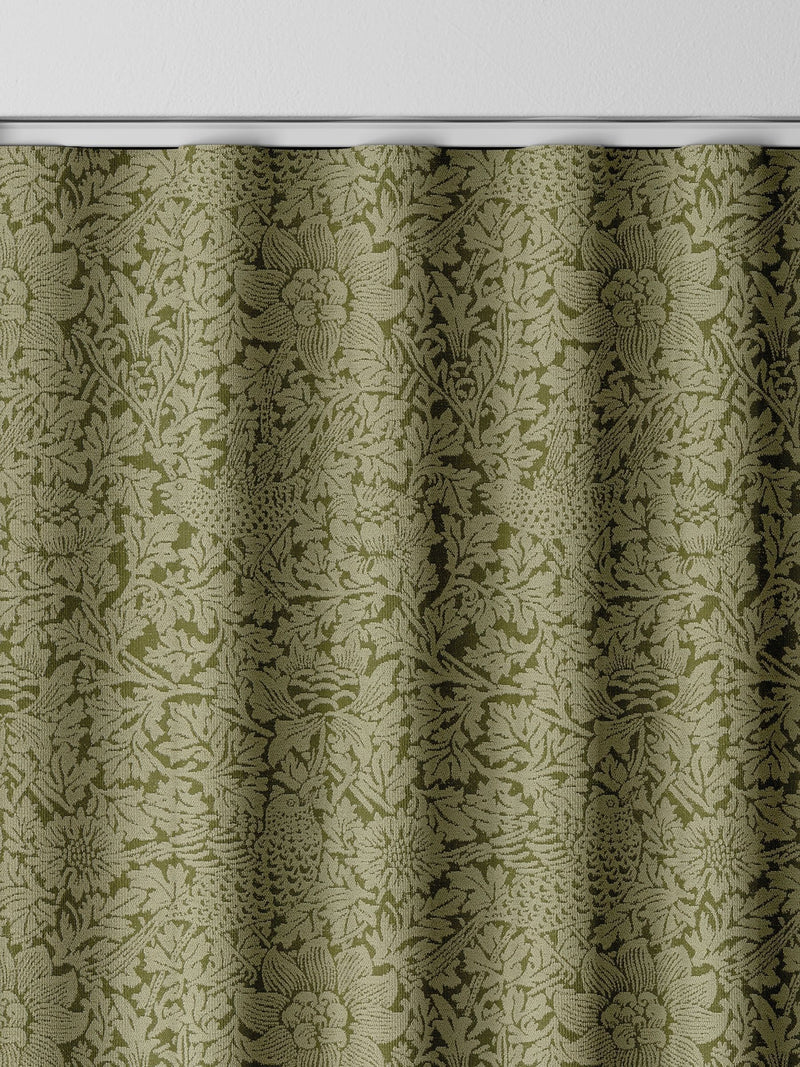 William Morris moss green Bird and Anemone woven curtains, UK version