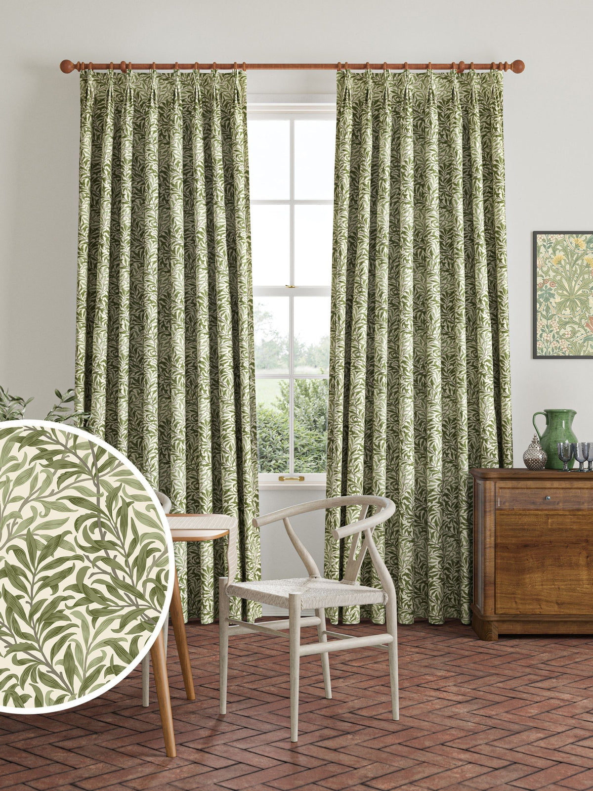William Morris Moss Green Willow Bough curtains - British product