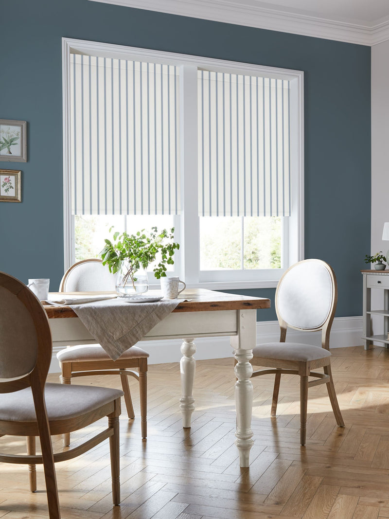 Laura Ashley roller blind dusky blue stripe Farnworth, imported from the UK