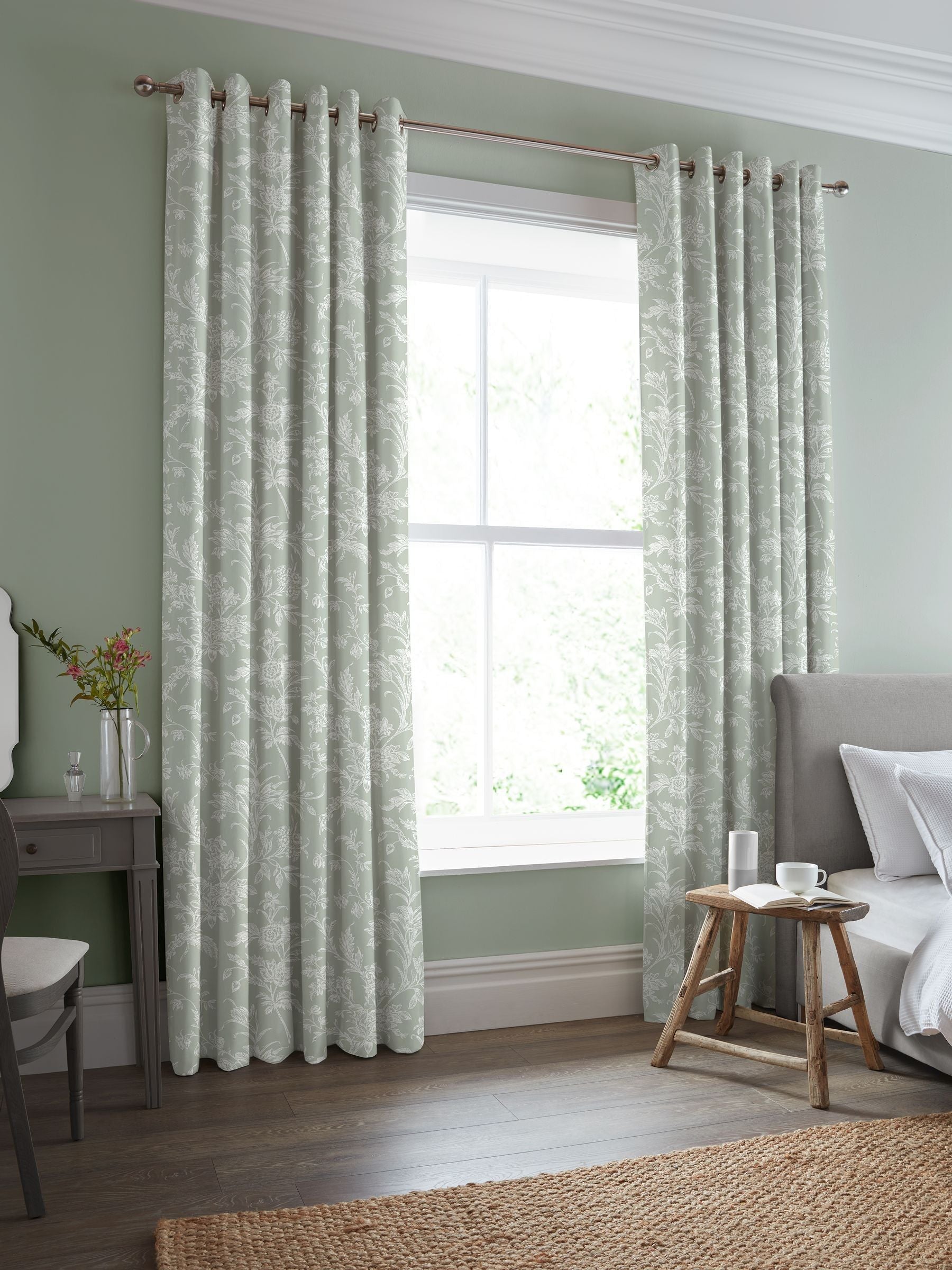 Laura Ashley Lloyd sage green curtains, imported from the UK