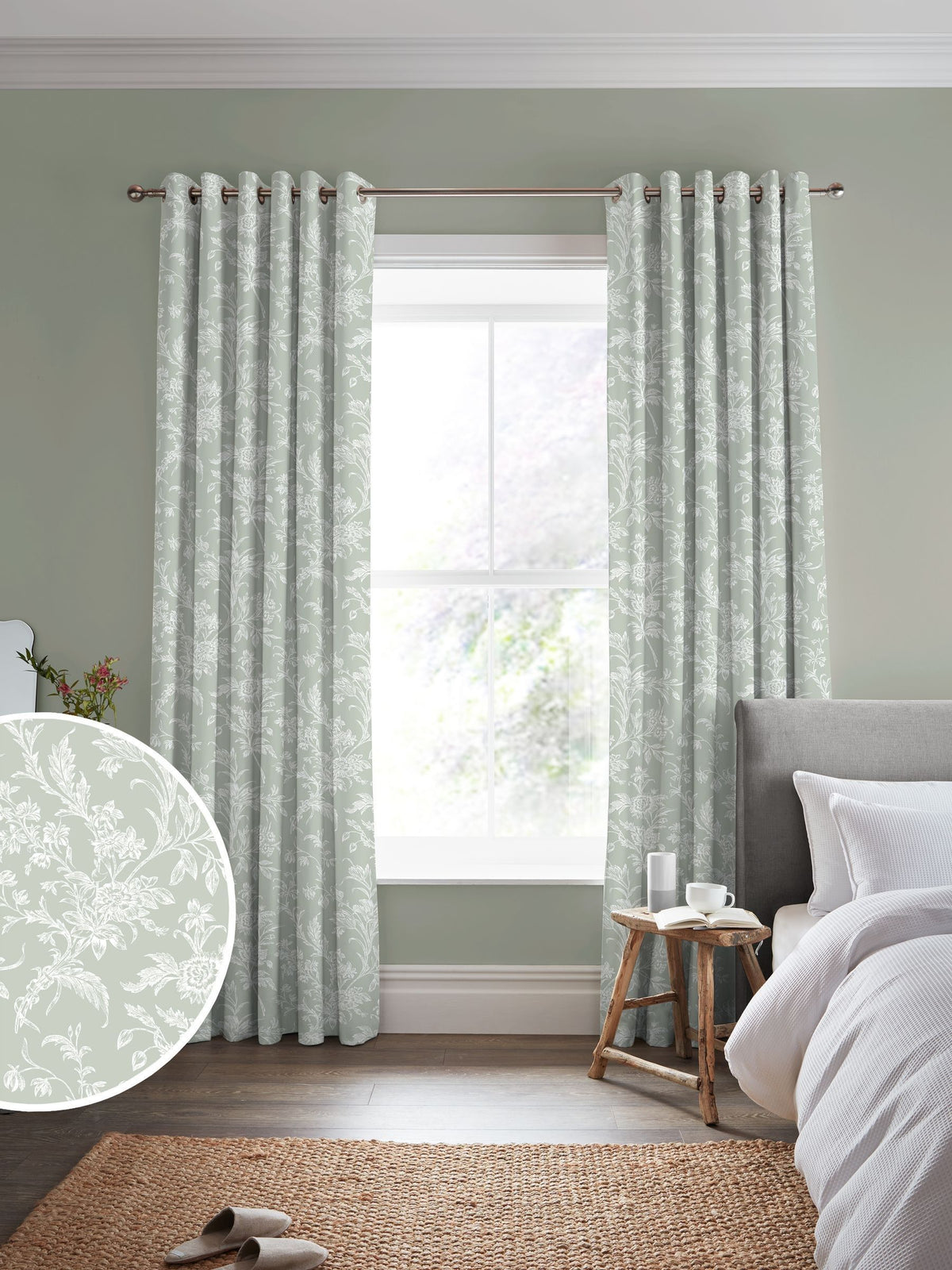 Laura Ashley Lloyd sage green curtains, imported from the UK