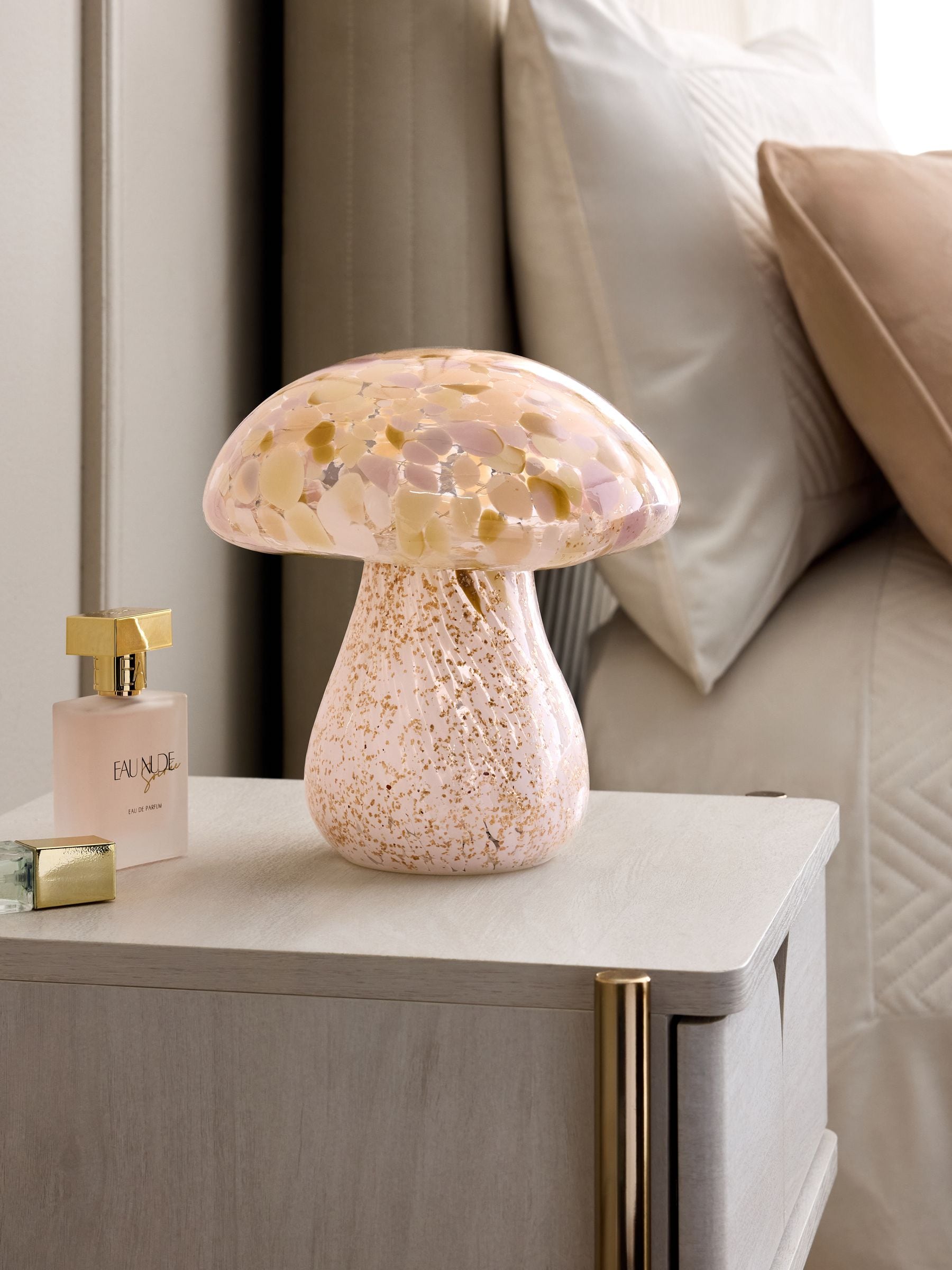 Mushroom feature light pink confetti glass (British brand)
