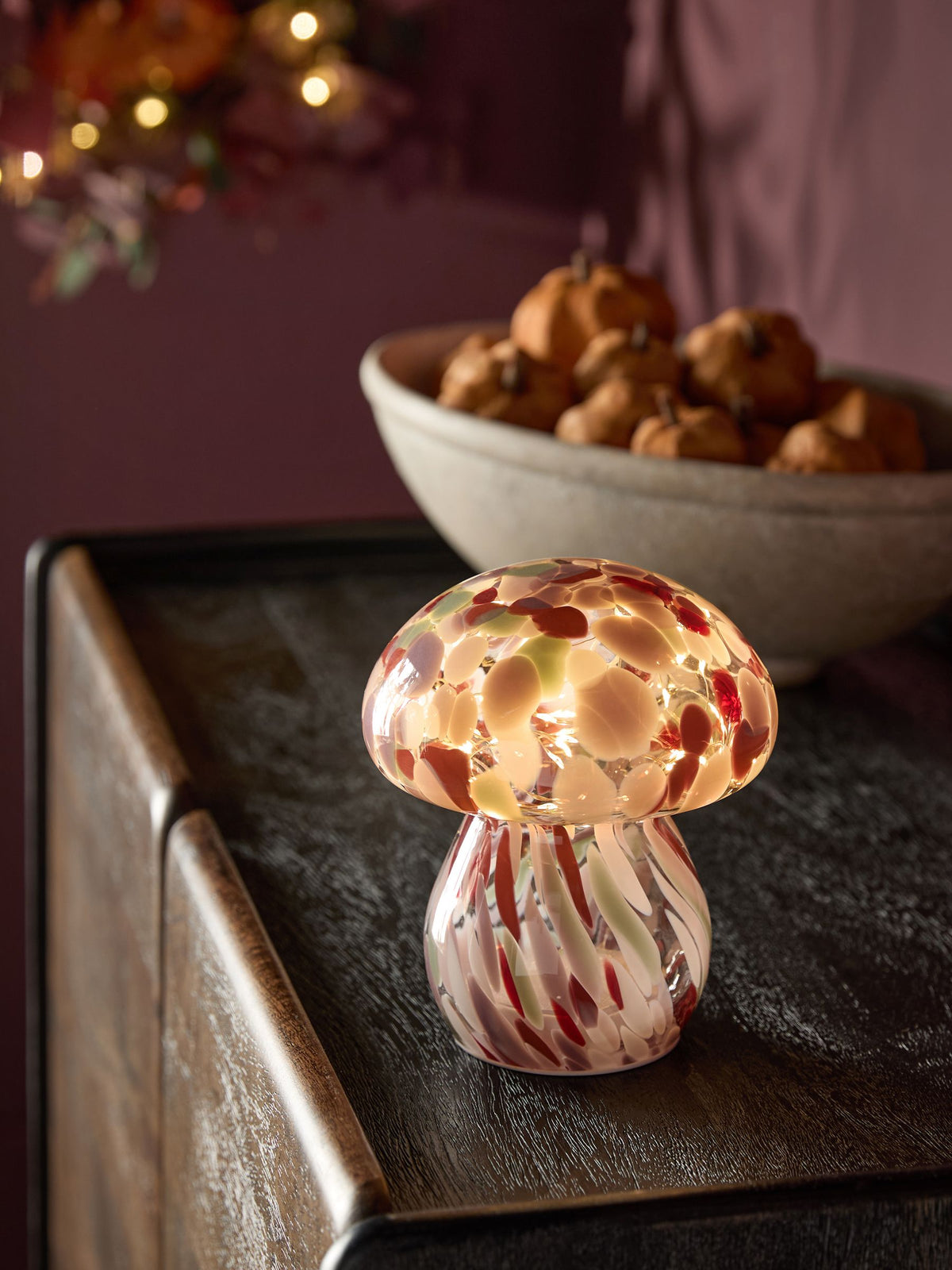 Pink confetti toadstool battery operated feature light 15.5cm, imported from the UK