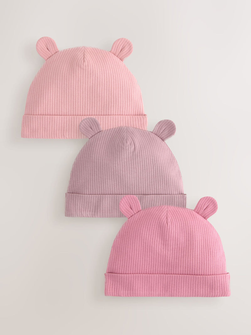 Pink baby beanies 3 pack for 0-18 months, UK version