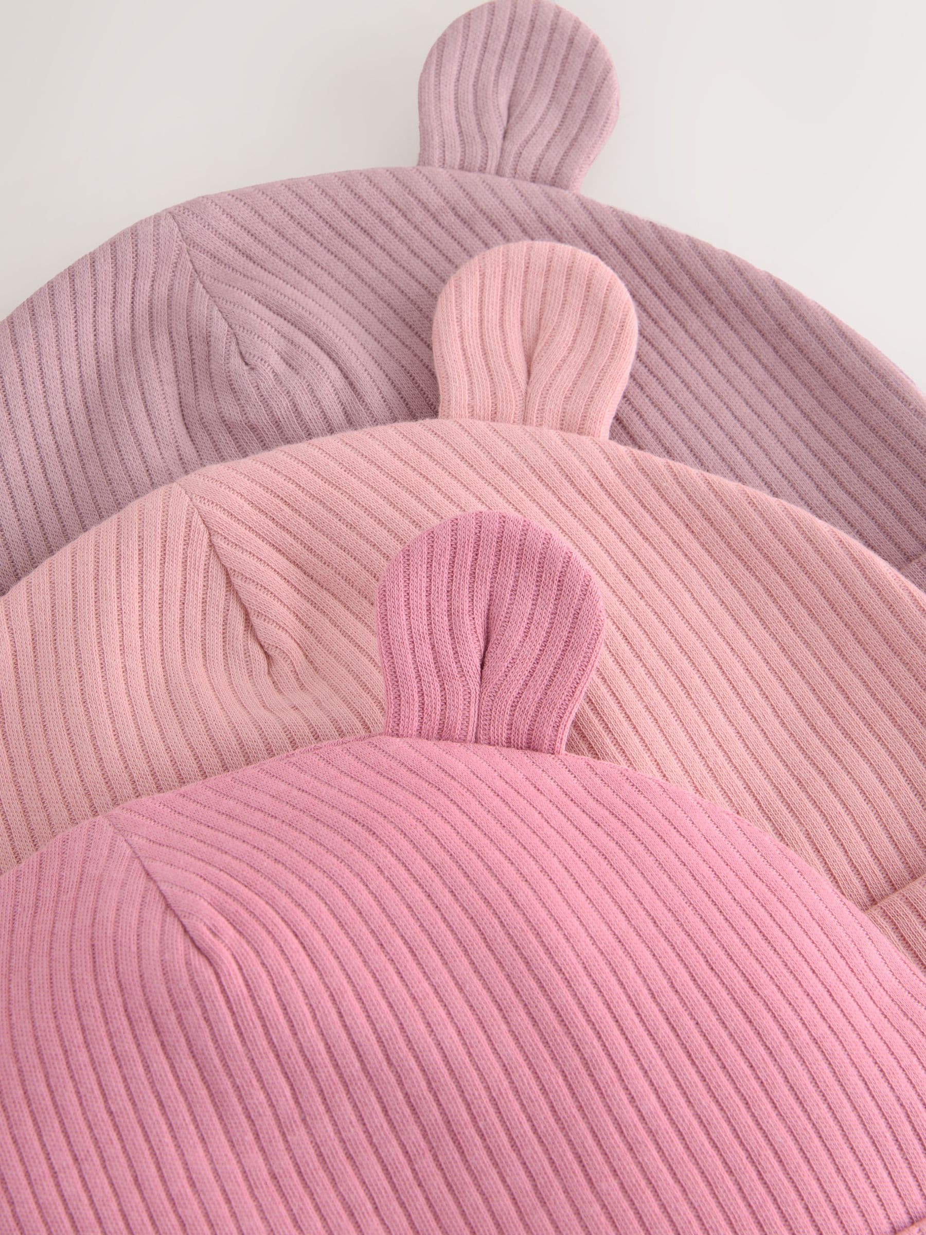 Pink baby beanies 3 pack for 0-18 months, UK version