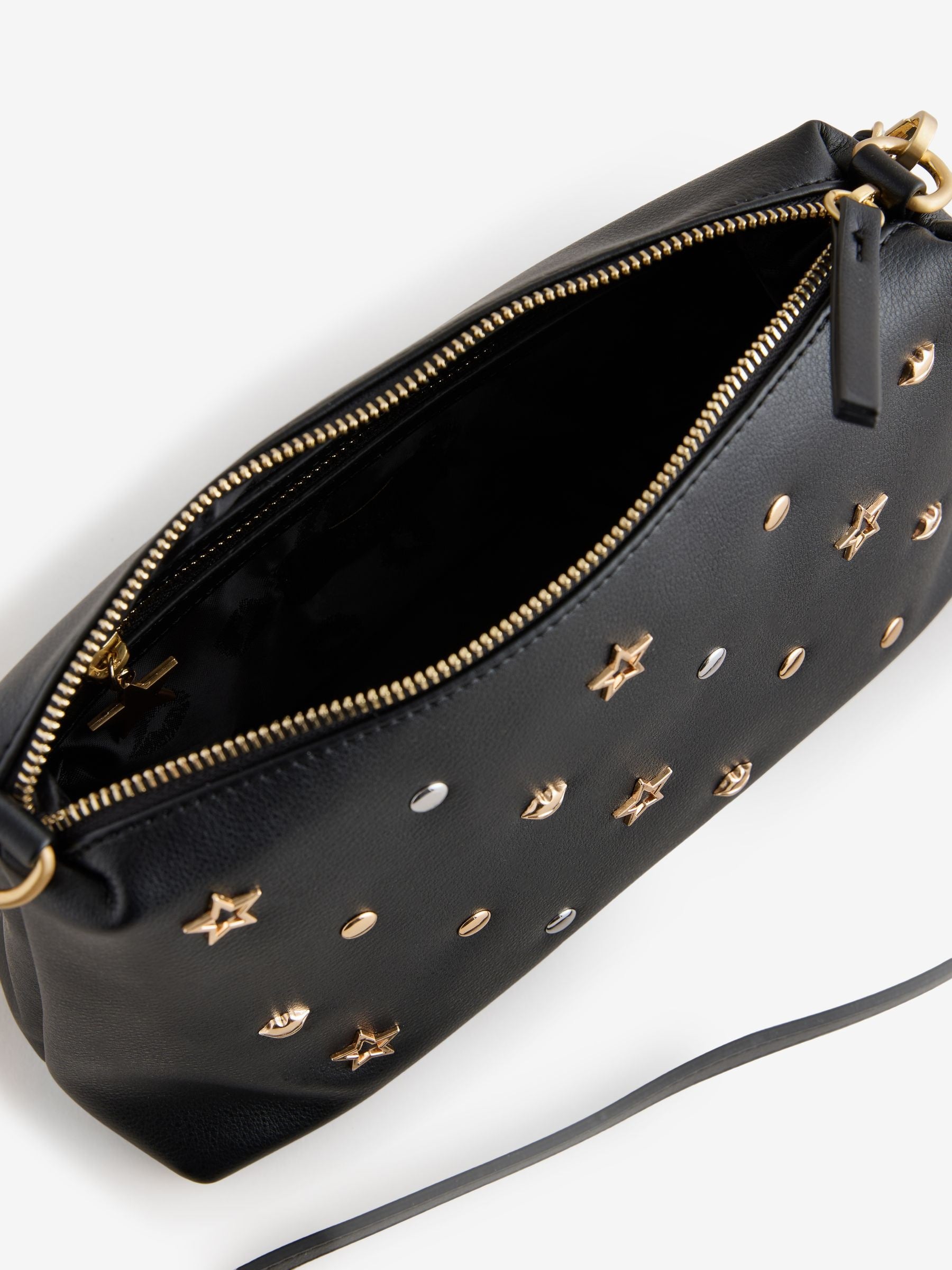 Rockett St George Black Icon Stud cross-body bag, imported from the UK