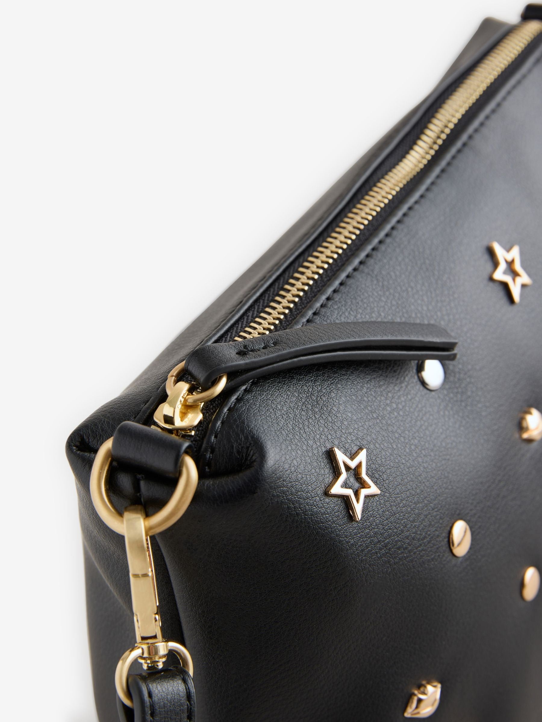 Rockett St George Black Icon Stud cross-body bag, imported from the UK