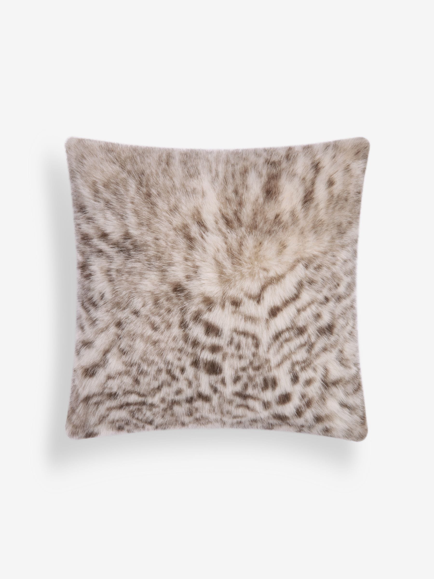Snow leopard print faux fur cushion 50x50cm (British brand)