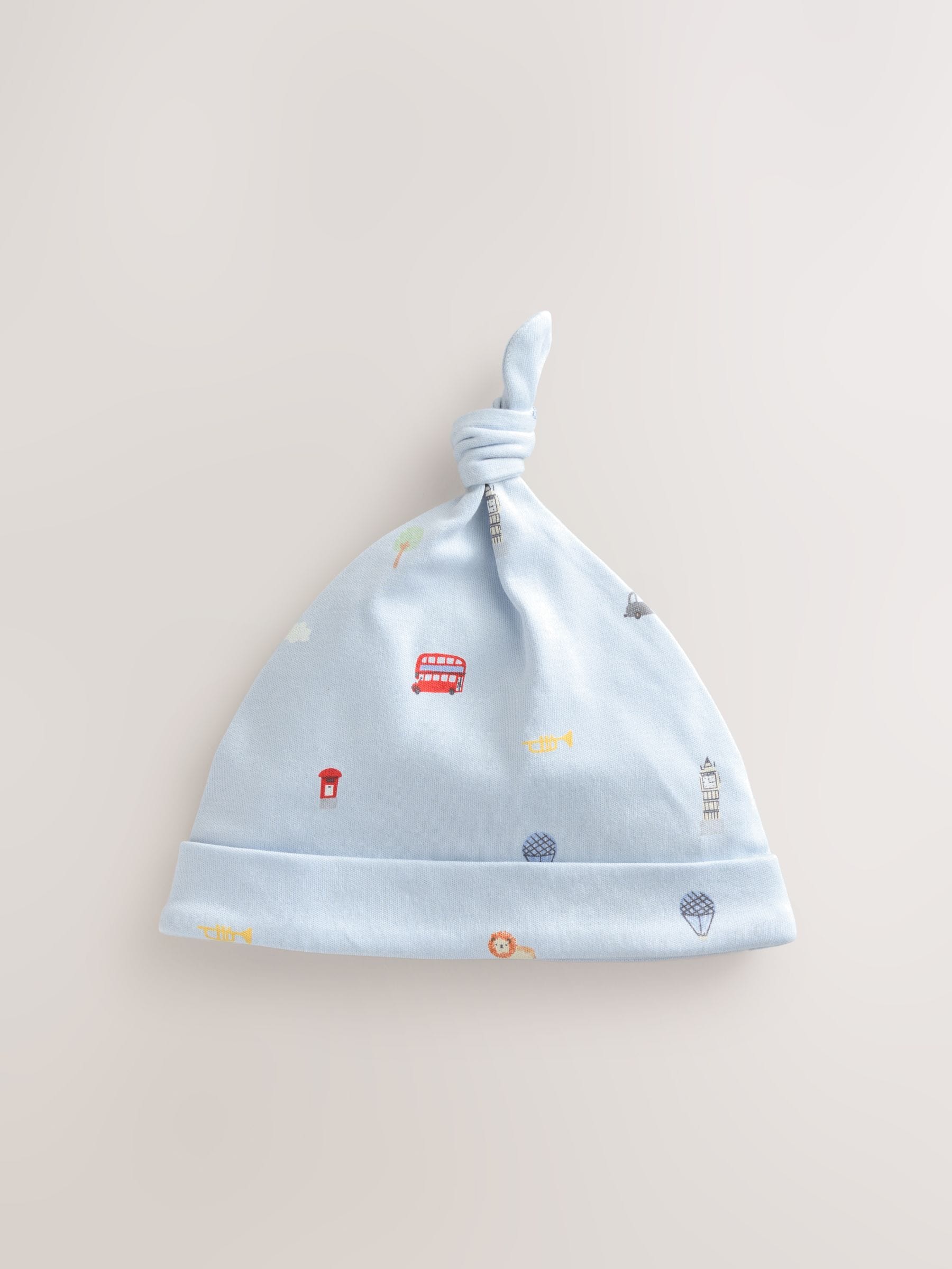 Blue London tie top baby hats 3 pack, UK version