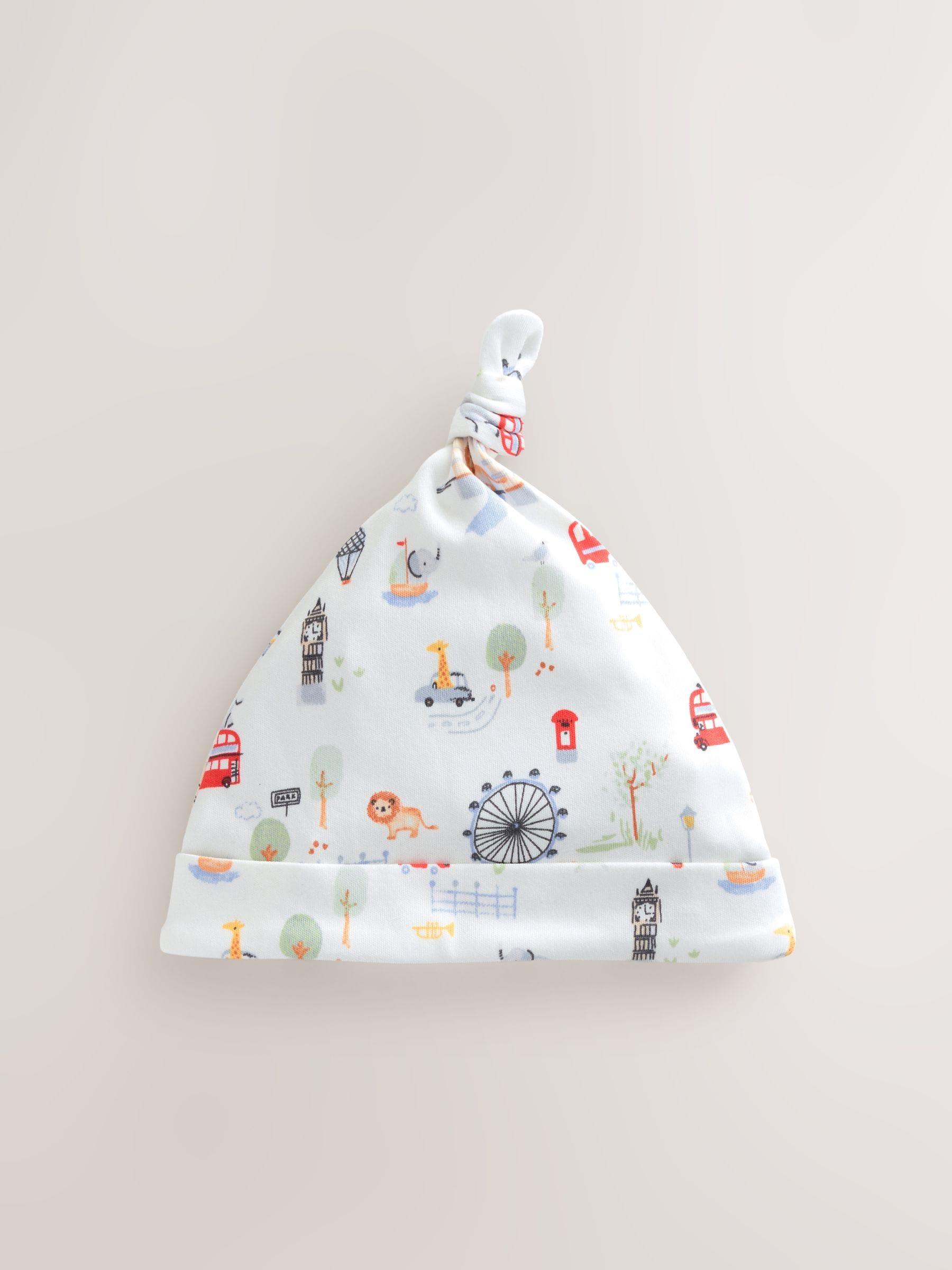 Blue London tie top baby hats 3 pack, UK version