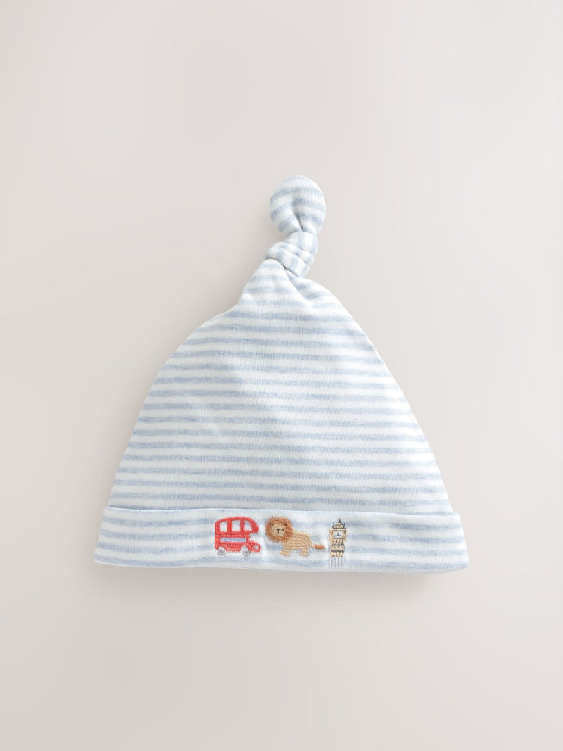 Blue London tie top baby hats 3 pack, UK version