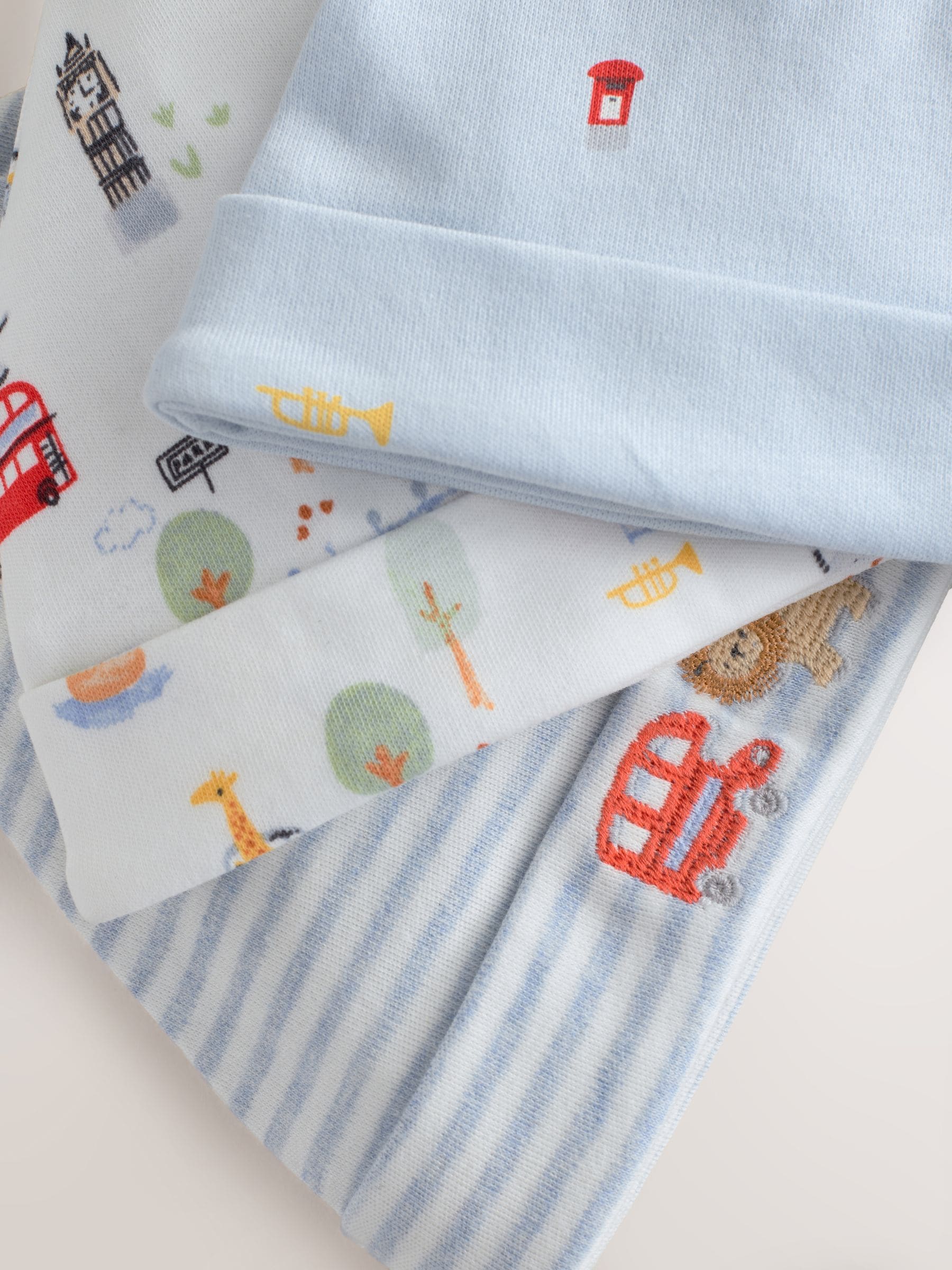 Blue London tie top baby hats 3 pack, UK version