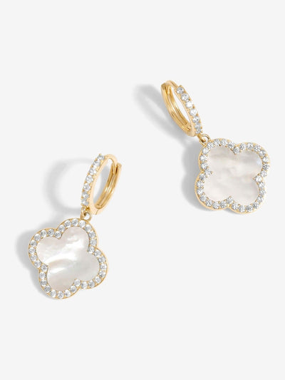 Next Jon Richard Gold Tone Mother of Pearl Clover Huggie Earrings- Buy online at McGrocer