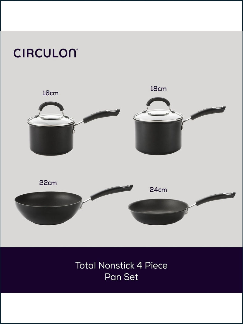 Circulon 4 piece black total hard anodised non stick cookware set - British product