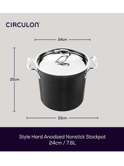 Next Circulon Grey Style Hard Anodised Stockpot 24cm with Stainless Steel Lid- Buy online at McGrocer