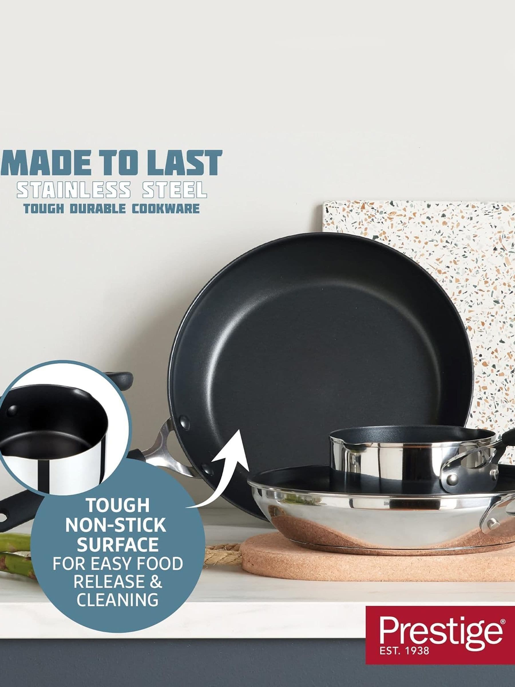 Prestige Grey Made To Last 29cm frying pan, imported from the UK