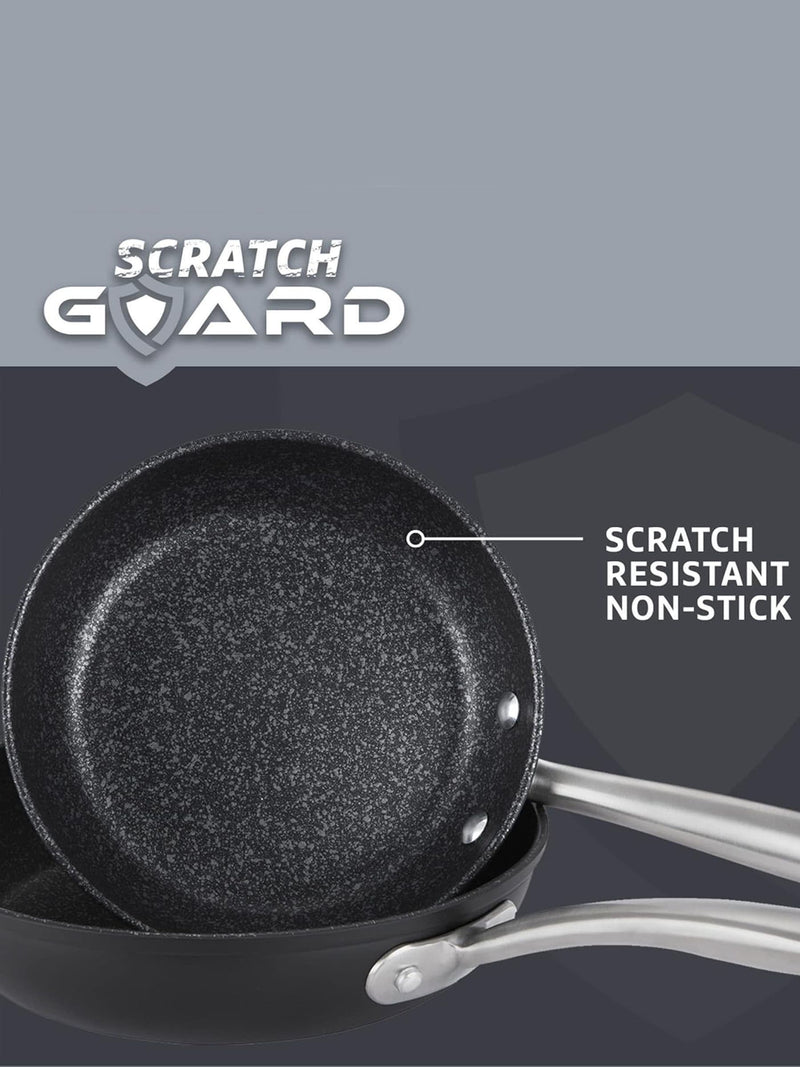 Prestige 5 Piece Grey Scratch Guard Non-Stick Aluminium Cookware Set, imported from the UK