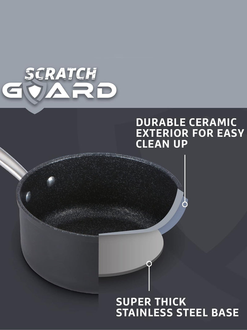 Prestige 5 Piece Grey Scratch Guard Non-Stick Aluminium Cookware Set, imported from the UK