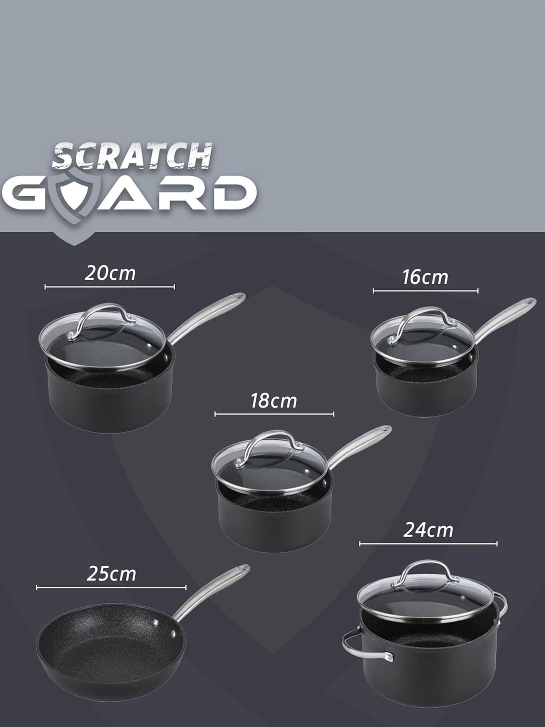 Prestige 5 Piece Grey Scratch Guard Non-Stick Aluminium Cookware Set, imported from the UK