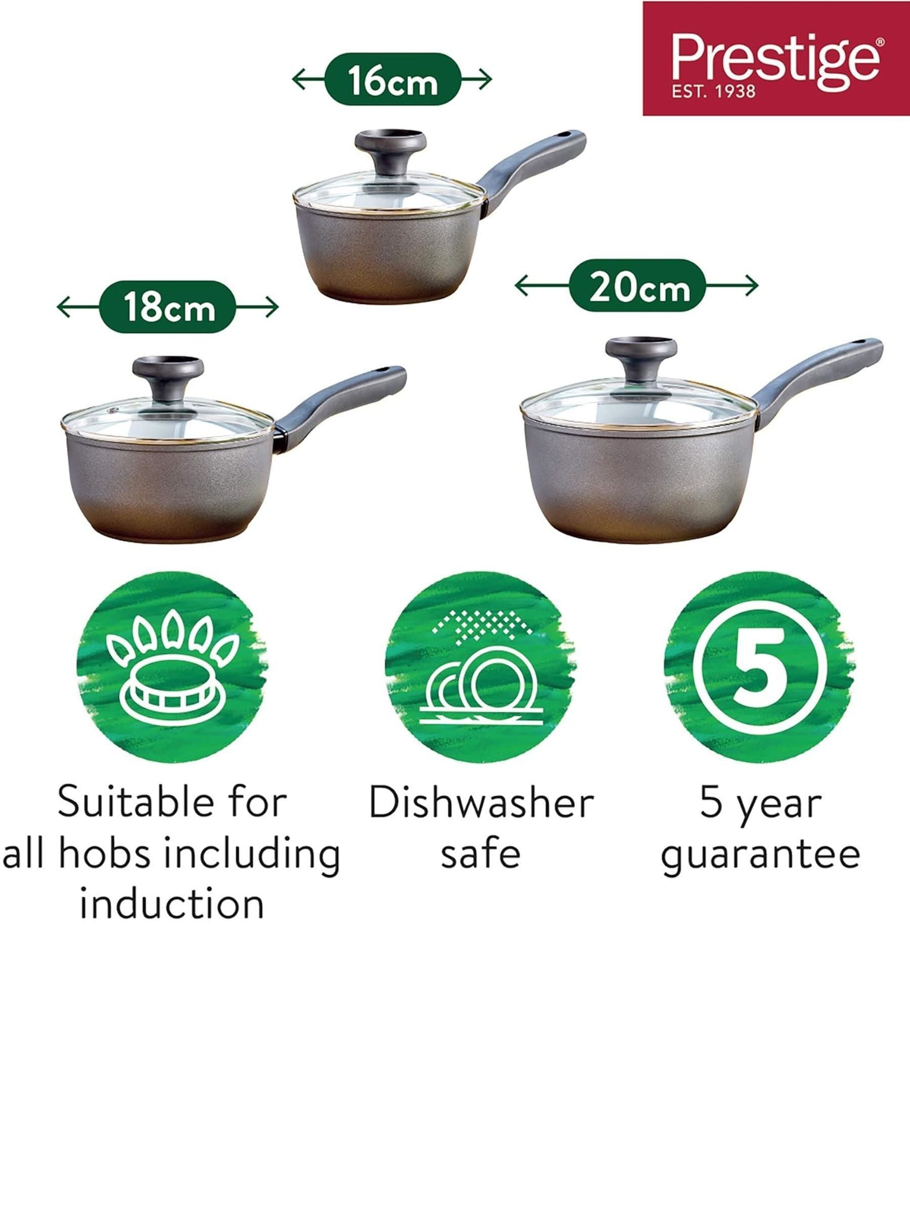 Prestige grey Earthpan non-stick saucepan set 3-piece, imported from the UK
