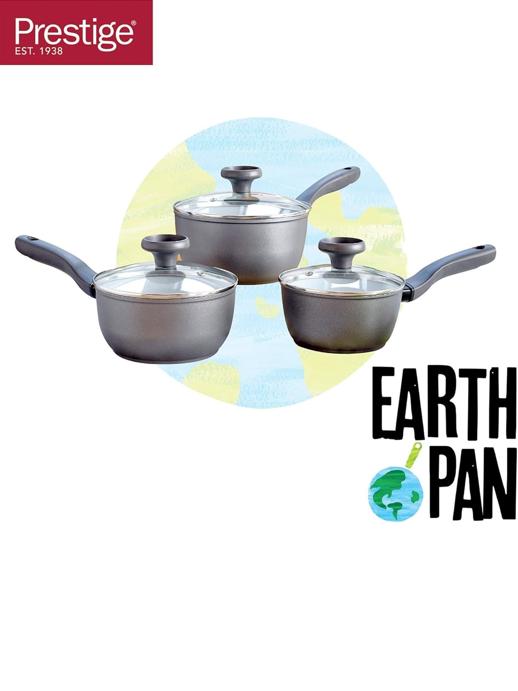 Prestige grey Earthpan non-stick saucepan set 3-piece, imported from the UK