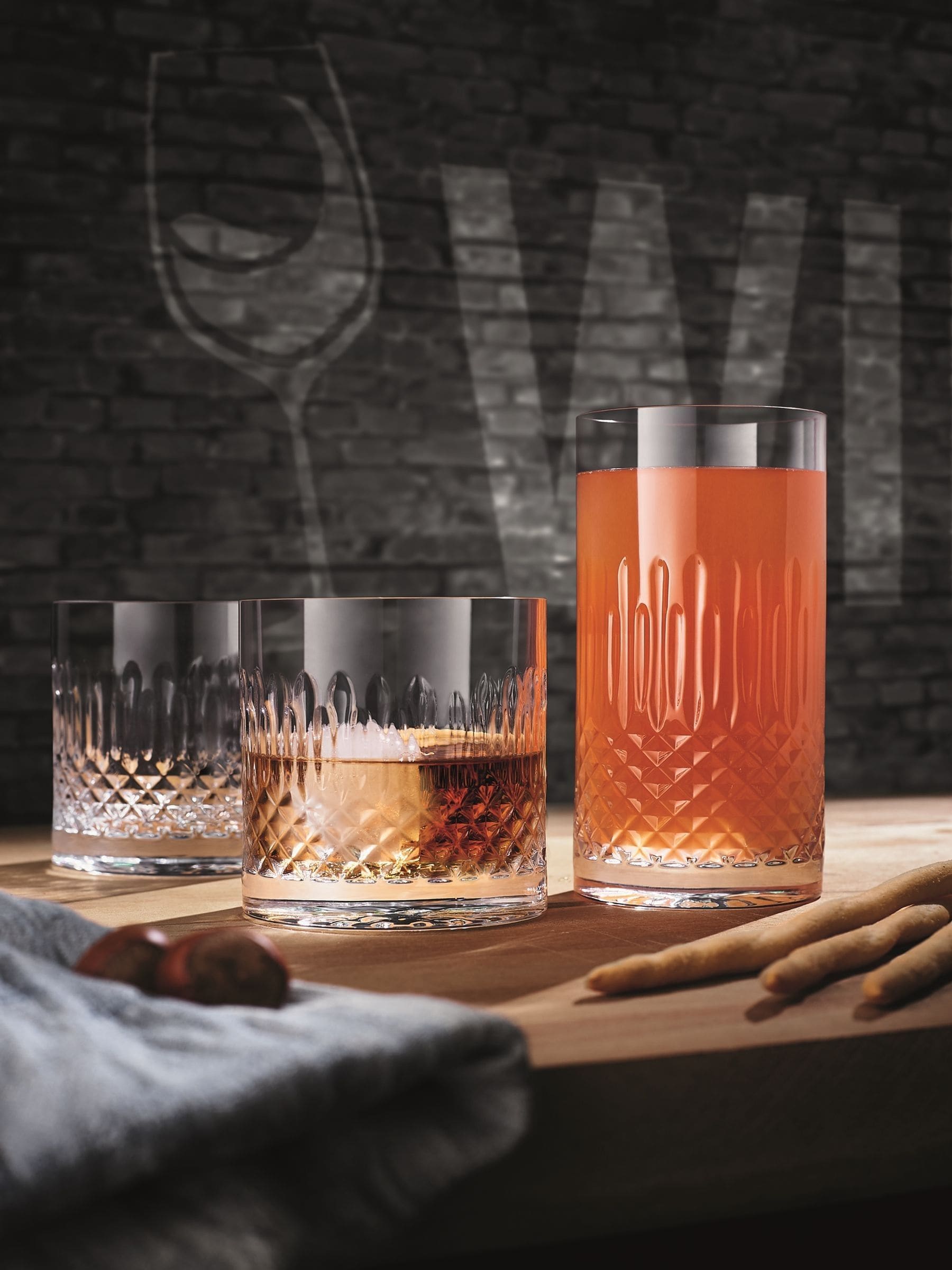 Luigi Bormioli Set of 6 Grey Diamante Hi-Ball Glasses