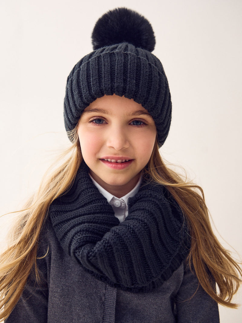 Black Rib Pom Beanie (3mths-16yrs)