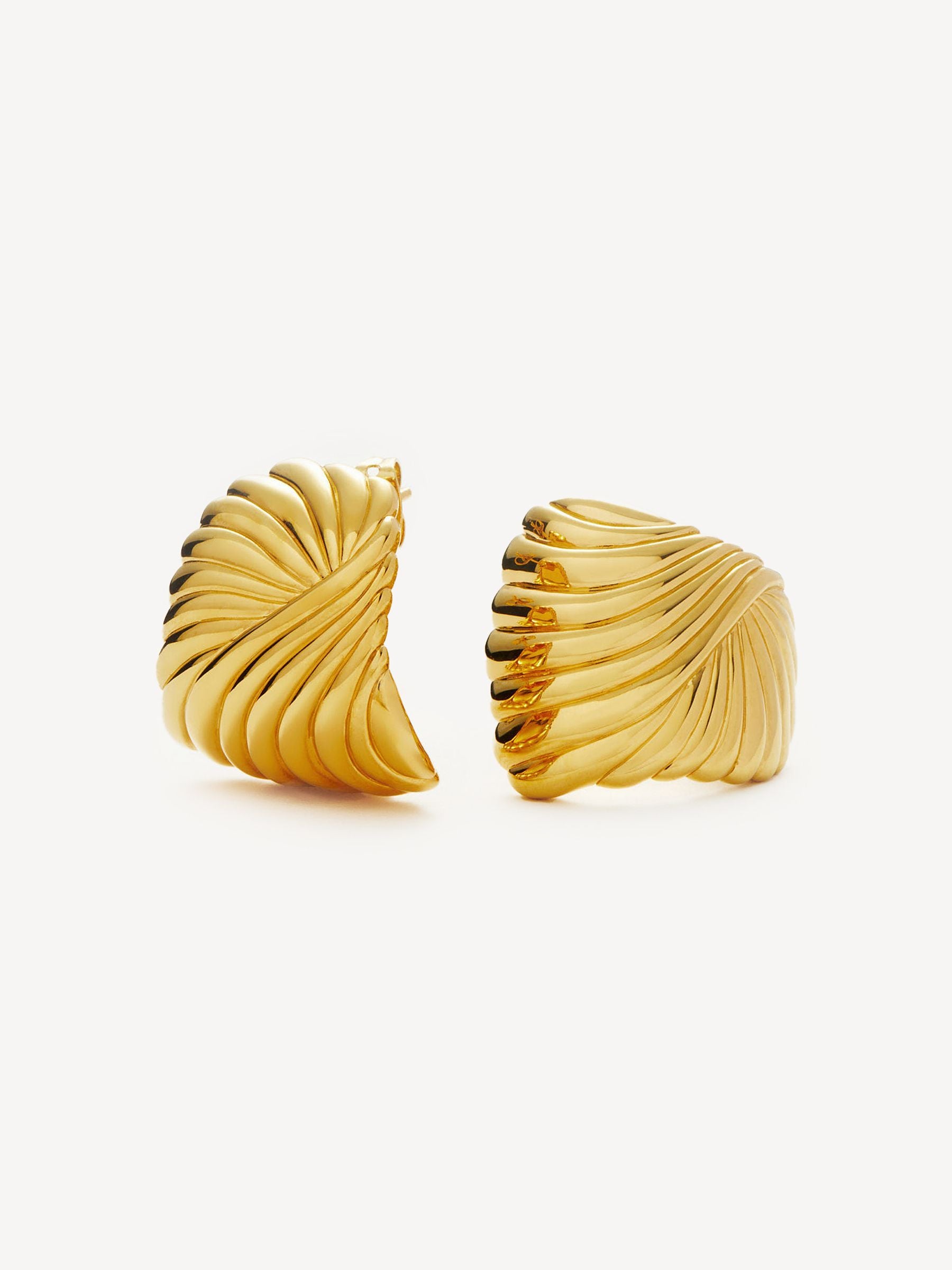 Missoma gold oversized wavy ridge ripple stud earrings 24mm x 22mm, imported from the UK