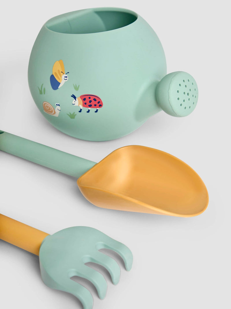 JoJo Maman Bébé silicone gardening set with watering can and trowel (British brand)